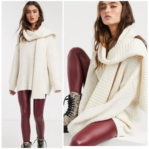 Bershka Crew Neck Long Sleeve Oversized Sweater with Matching Scarf Size L - Picture 1 of 10